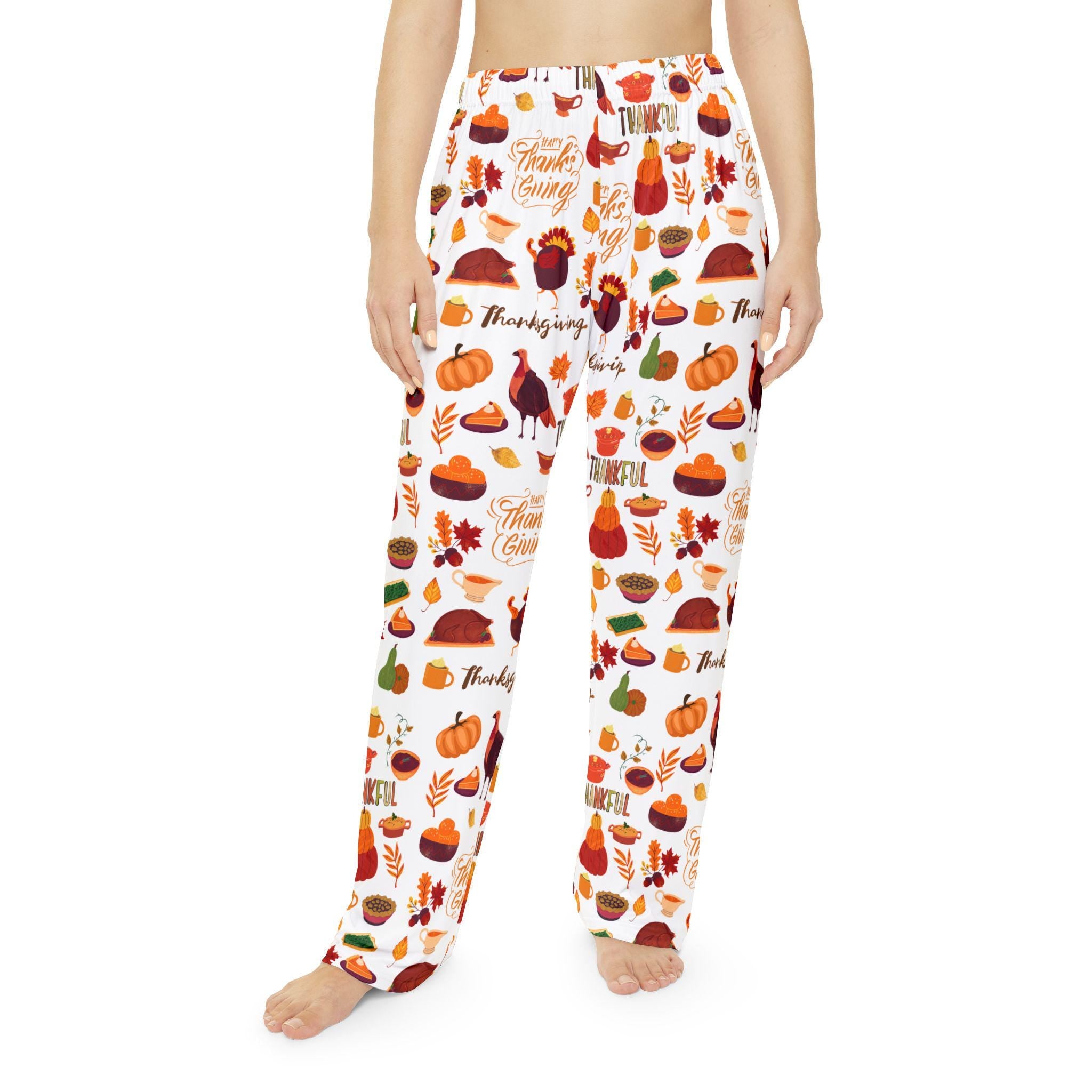 Thanksgiving Pajama Pants, Women's Polyester Lounge Wear